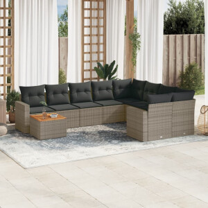 vidaXL 10-delige Loungeset met kussens poly rattan grijs