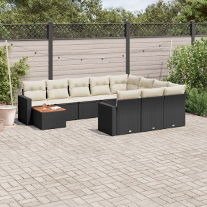 vidaXL 11-delige Loungeset met kussens poly rattan zwart