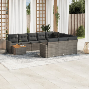 vidaXL 11-delige Loungeset met kussens poly rattan grijs
