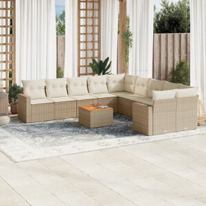 vidaXL 11-delige Tuinset met kussens poly rattan beige