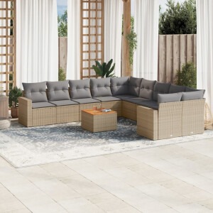 vidaXL 11-delige Tuinset met kussens poly rattan beige