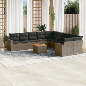 vidaXL 11-delige Loungeset met kussens poly rattan grijs