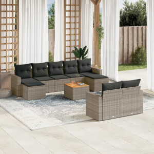 vidaXL 10-delige Loungeset met kussens poly rattan grijs