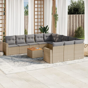 vidaXL 12-delige Loungeset met kussens poly rattan beige