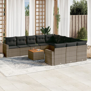 vidaXL 12-delige Loungeset met kussens poly rattan grijs