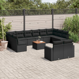 vidaXL 13-delige Loungeset met kussens poly rattan zwart