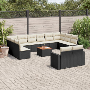 vidaXL 13-delige Loungeset met kussens poly rattan zwart