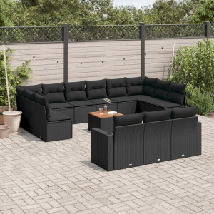 vidaXL 14-delige Loungeset met kussens poly rattan zwart