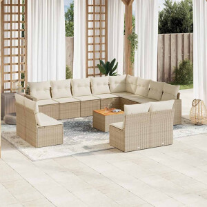 vidaXL 13-delige Loungeset met kussens poly rattan beige