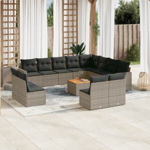 vidaXL 13-delige Loungeset met kussens poly rattan grijs