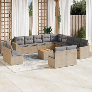 vidaXL 14-delige Loungeset met kussens poly rattan beige