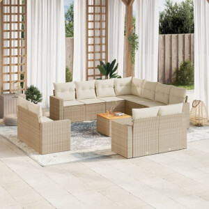 vidaXL 12-delige Loungeset met kussens poly rattan beige