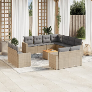 vidaXL 12-delige Loungeset met kussens poly rattan beige