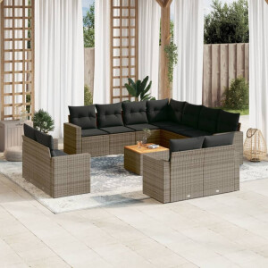 vidaXL 12-delige Loungeset met kussens poly rattan grijs