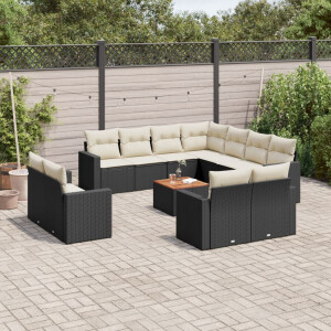 vidaXL 13-delige Loungeset met kussens poly rattan zwart