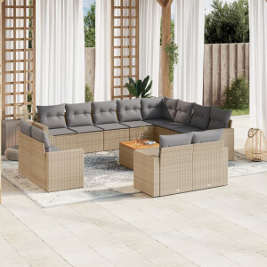 vidaXL 13-delige Loungeset met kussens poly rattan beige