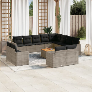 vidaXL 13-delige Loungeset met kussens poly rattan grijs