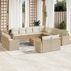 vidaXL 14-delige Loungeset met kussens poly rattan beige