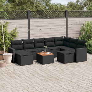 vidaXL 10-delige Loungeset met kussens poly rattan zwart