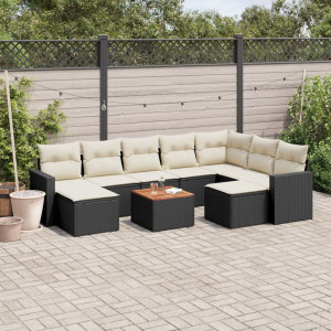 vidaXL 10-delige Loungeset met kussens poly rattan zwart