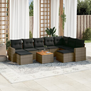 vidaXL 10-delige Loungeset met kussens poly rattan grijs