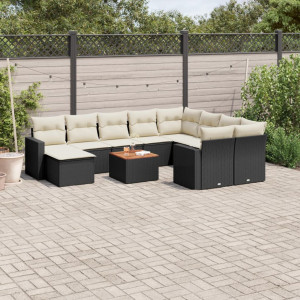 vidaXL 11-delige Loungeset met kussens poly rattan zwart