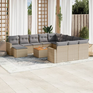 vidaXL 13-delige Loungeset met kussens poly rattan beige