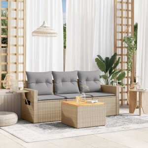 vidaXL 4-delige Loungeset met kussens poly rattan beige