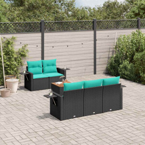 vidaXL 6-delige tuinbankset met kussens van zwart polyrotan