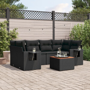 vidaXL 7-delige Loungeset met kussens poly rattan zwart