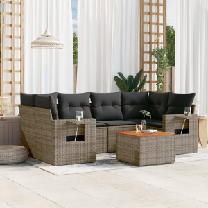 vidaXL 7-delige Loungeset met kussens poly rattan grijs