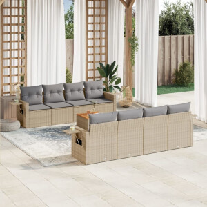 vidaXL 9-delige Loungeset met kussens poly rattan beige