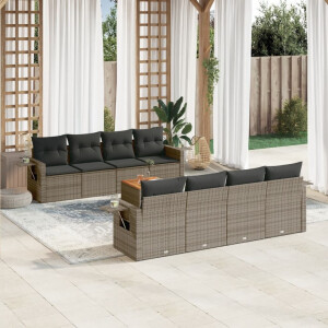 vidaXL 9-delige Loungeset met kussens poly rattan grijs