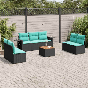 vidaXL 8-delige tuinbankset met kussens, zwart polyrotan