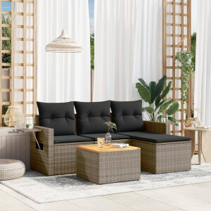 vidaXL 5-delige Loungeset met kussens poly rattan grijs