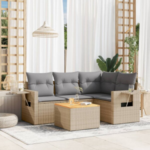 vidaXL 5-delige Loungeset met kussens poly rattan beige