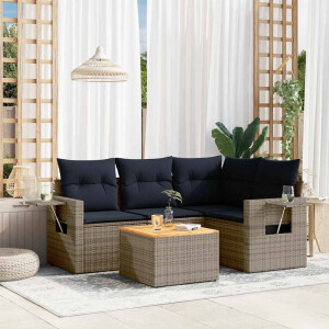 vidaXL 5-delige tuinbankset met kussens, grijs polyrotan