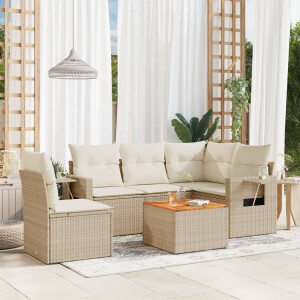 vidaXL 6-delige Loungeset met kussens poly rattan beige