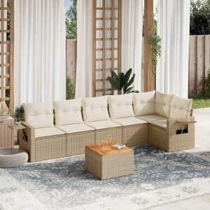 vidaXL 7-delige Loungeset met kussens poly rattan beige