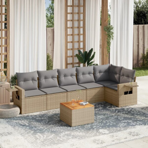 vidaXL 7-delige Loungeset met kussens poly rattan beige