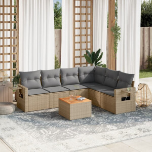 vidaXL 7-delige Loungeset met kussens poly rattan beige