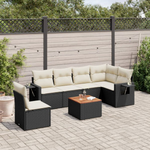 vidaXL 7-delige Loungeset met kussens poly rattan zwart