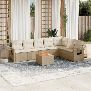 vidaXL 8-delige Loungeset met kussens poly rattan beige