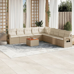 vidaXL 10-delige Loungeset met kussens poly rattan beige