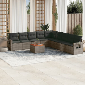 vidaXL 10-delige Loungeset met kussens poly rattan grijs