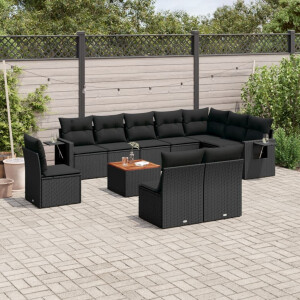 vidaXL 11-delige Loungeset met kussens poly rattan zwart