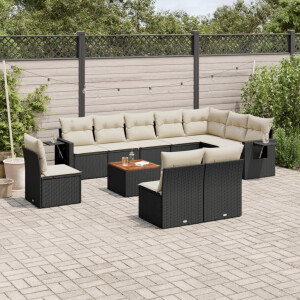 vidaXL 11-delige Loungeset met kussens poly rattan zwart