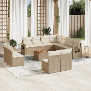 vidaXL 12-delige Loungeset met kussens poly rattan beige