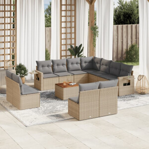 vidaXL 12-delige Loungeset met kussens poly rattan beige