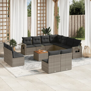 vidaXL 12-delige Loungeset met kussens poly rattan grijs